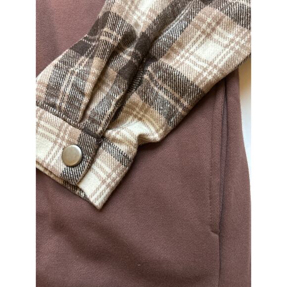 Papermoon Shacket Women’s Size Large Brown Plaid Sleeves & Pockets Mix Media NWT - Picture 8 of 8